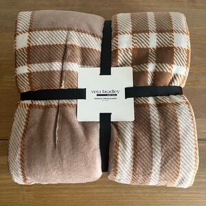 NWT VERA BRADLEY Throw Blanket Winter Plaid Cream Tan Fleece 50” x 80”